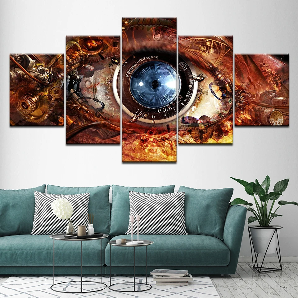 

Canvas Painting Abstract Eye Lens Futuristic Sci Fi 5 Pieces Wall Art Painting Modular Wallpapers Poster Print Home Decor