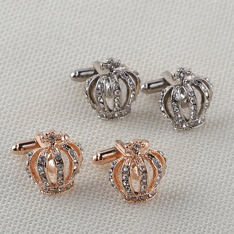 Shiny Rhinestones Imperial Crown Cufflinks for Women Men Wedding Party Jewelry Gifts Fashion Cuff Links Wholesale Dropshipping
