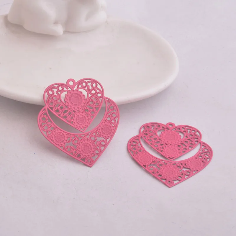 30 Stück AA3791 38*42mm Große Herz-Charms mit Prägung aus Messing Metallherzen Schmuckzubehör – Detail 7