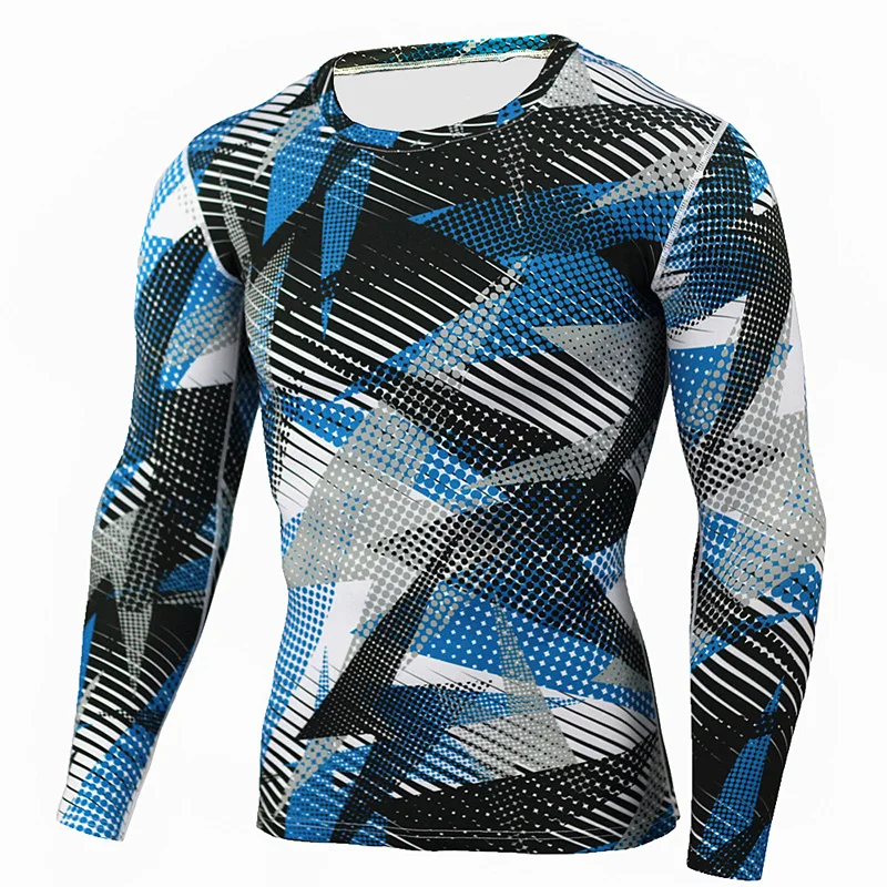 Mens Compression Shirts Bodybuilding Skin Tight Long Sleeves Jerseys Clothings MMA Crossfit Exercise Workout Fitness Sportswear