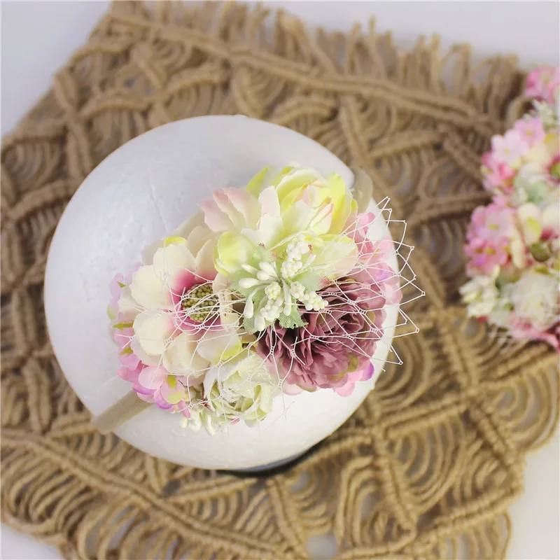 Corona de flores para niña, diadema elástica, bandas elásticas, accesorios de fotografía para niños pequeños, ropa para el cabello hecha a mano