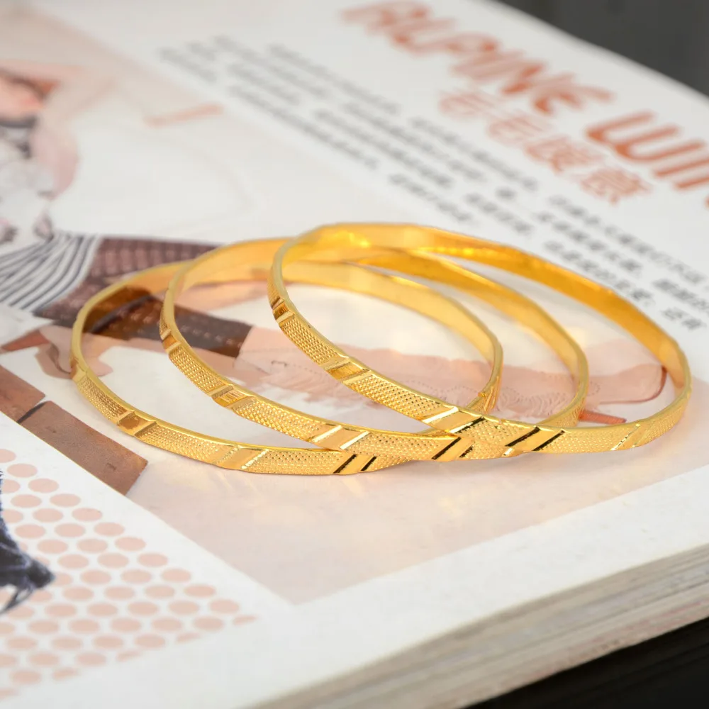 3Pcs/Set Gold Color Alloy Children Golden Bangle Simple Design &Bracelets For Girl Birthday Gifts Accessories