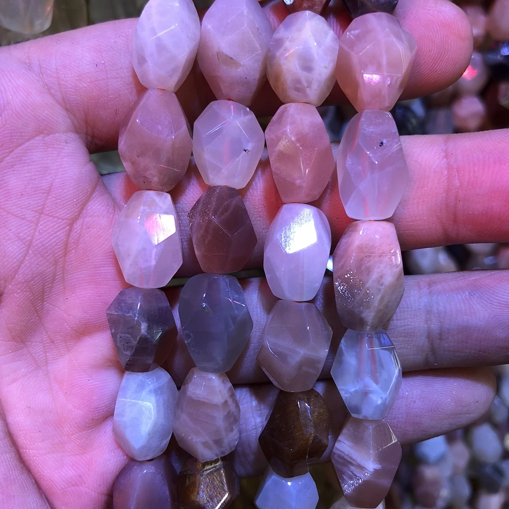 Wholesale 2strings Natural Multi Sun Stone  Gem Stone Faceted Nugget Beads,Genuine Feldespar Gem Jewelry Making Beads,15.5