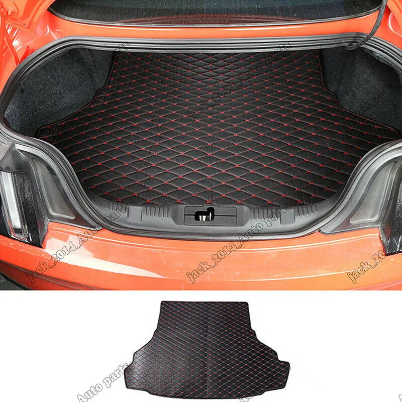 Black Red Leather Custom Fit Trunk Floor Mat For Ford Mustang 2015 2016 2017 Anti Skid Cargo Liner