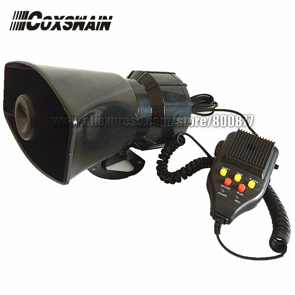 Coxswain 100W 12V Motorcycle Horn Car Warning Alarm Police Fire Siren 3 Tones with sound Recording Megaphone Car Horn PA System