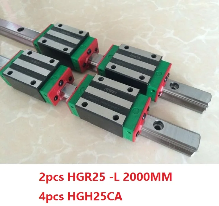 2pcs Hiwin linear guide linear rail HGR25 -L 2000MM + 4pcs HGH25CA linear narrow blocks for cnc router