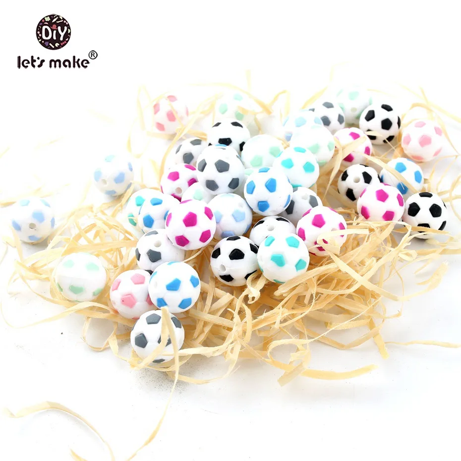 Let\'s Make Silicone Football 20PC BPA Free Silicone Teether Silicone Chewing Beads DIY Crafts Accessories Nursing Pendant