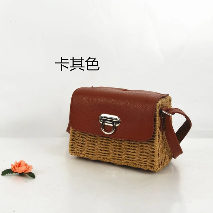 

College wind new paper rope frame cow nose lock fashion straw bag travel beach shoulder diagonal female bag