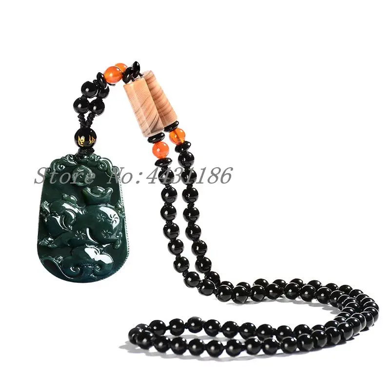 

Hand Carved Natural jade Dark Green Jade twelve Zodiac Pendant Men and women necklace Gift giving Best