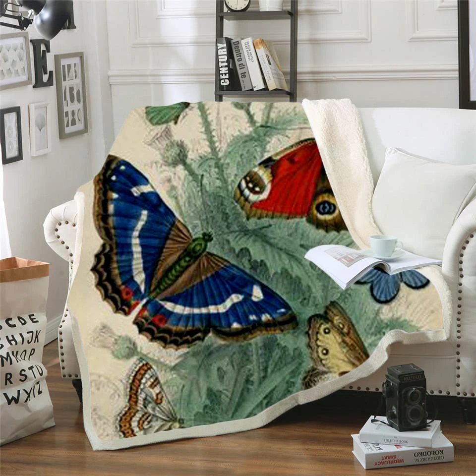 

Plstar Cosmos Colorful butterfly insect Blanket 3D print Sherpa Blanket on Bed Kids Girl Flower Home Textiles Dreamlike style-6