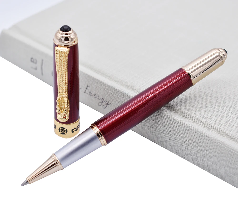 

Jinhao Luxurious Rollerball Pen with Ink Refill, Classic Style Dragon Clip Red Writing Signature Pen Business Office Supplies