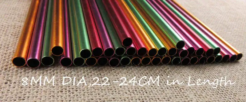 25 pc/lot 21 -24 cm Length 8mm Dia Hard Reusable Bar and Party  Metal Aluminum Drinking Straws Green Color Straws for Marson Jar