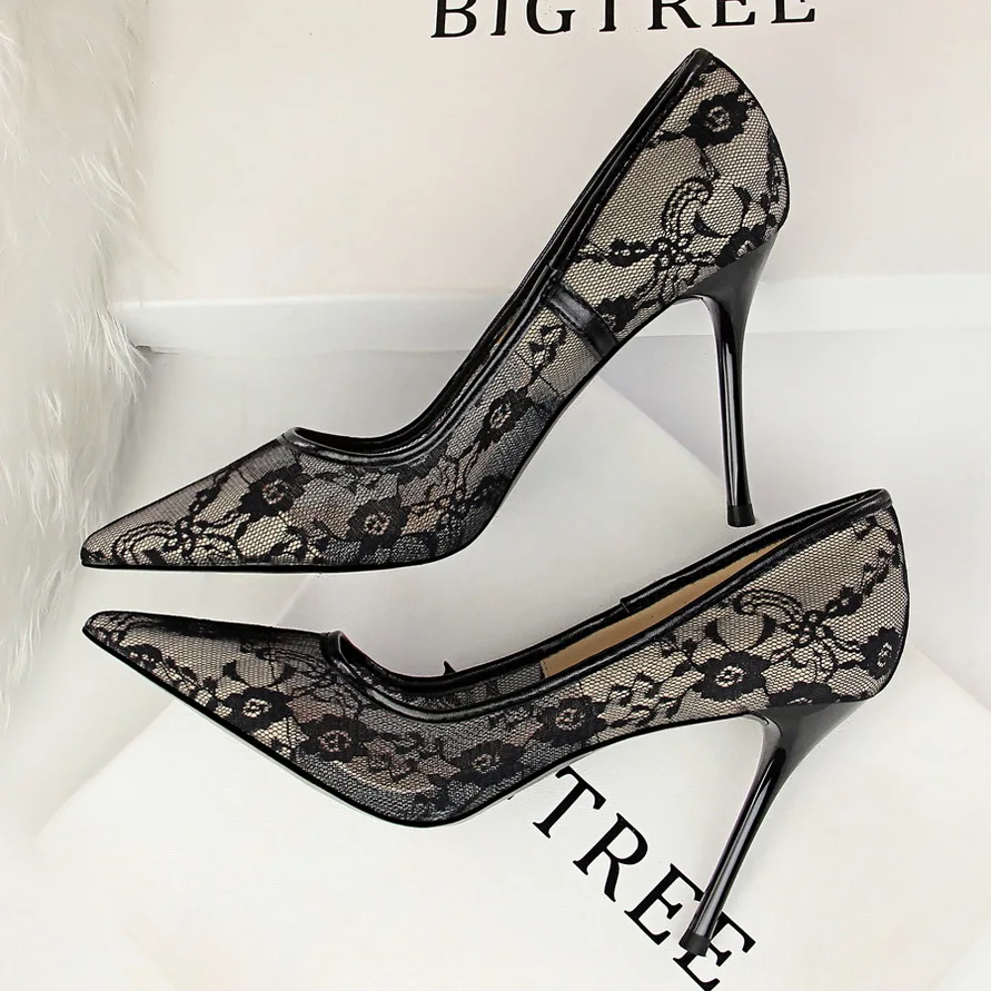 Bigtree Shoes Women Pumps Fashion Wedding Shoes Women High Heels Lace Sexy Party Shoes Pointed Toe Women Shoes Women Stiletto