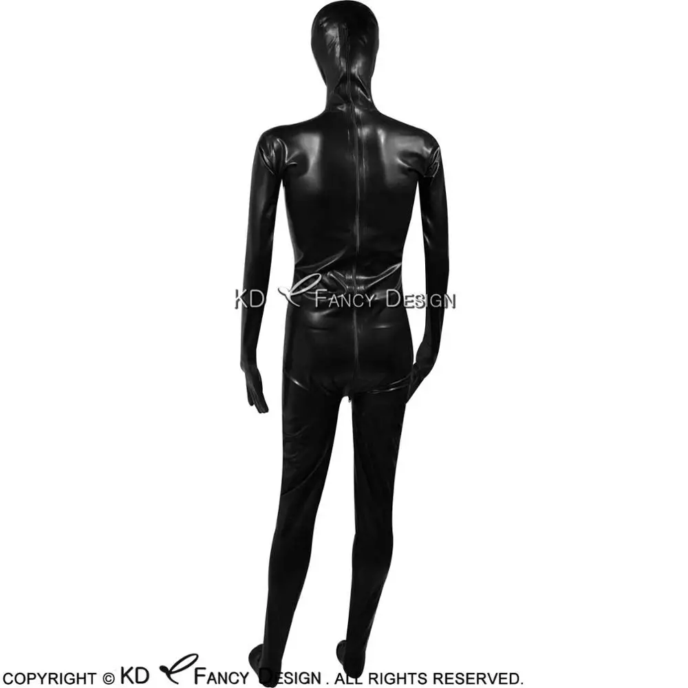 Catsuits de látex para mujer, traje Sexy de cuerpo de Goma, con funda para pene y tubo trasero, con cremallera, color negro, LTY-0111 Zentai