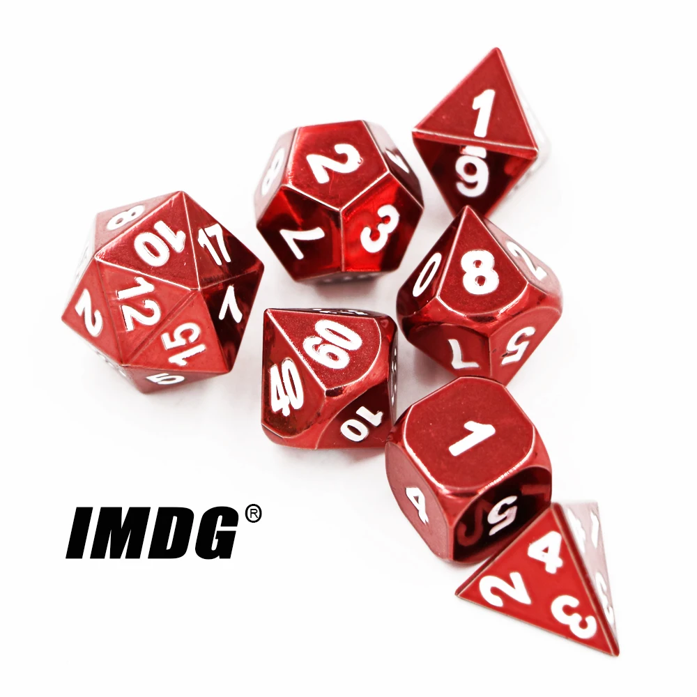 IMDG 7pcs/set Creative RPG Game Dice Polyhedron Metal Dice DND Electrophoresis Red Digital Game Dice