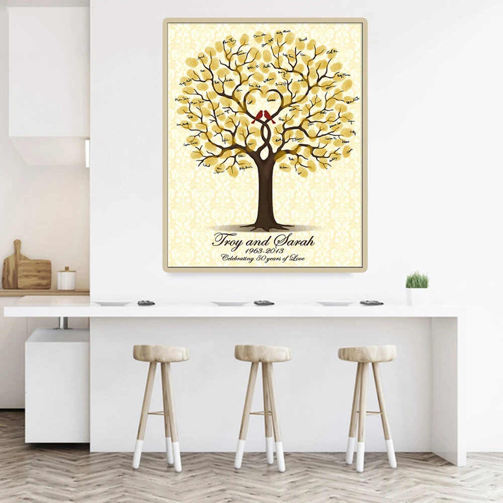 Personalized Name Date Guest Book Wedding Fingerprint Tree Baby Shower First Communion Marriage Party Souvenir Canvas Poster