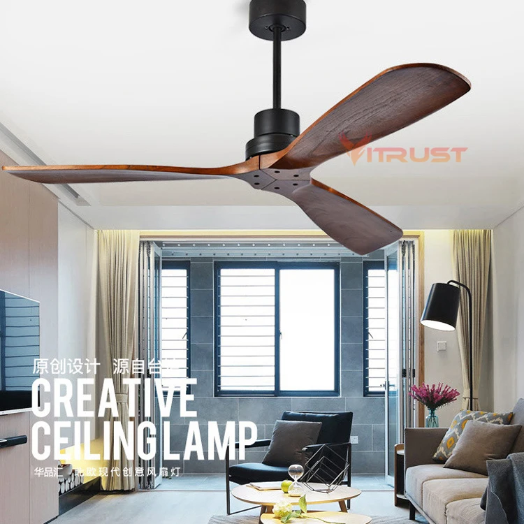 

Industrial Vintage Ceiling Fan Without Light Wooden Ceiling Fans with Remote Control Nordic Simple Home Fining Room Ceiling Fan