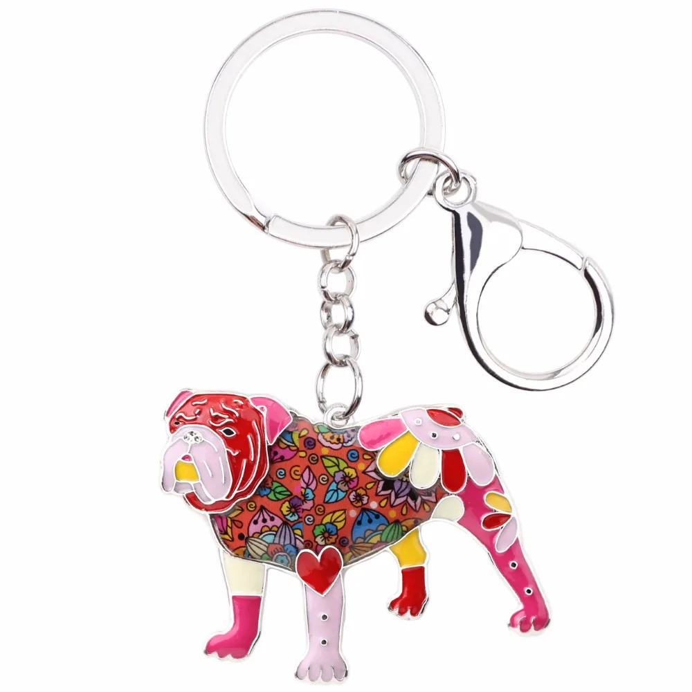 Bonsny Enamel English British Bulldog Bull Terrier Key Chain Keychains Ring Fashion Jewelry For Women Girls Gift Car Bag Pendant