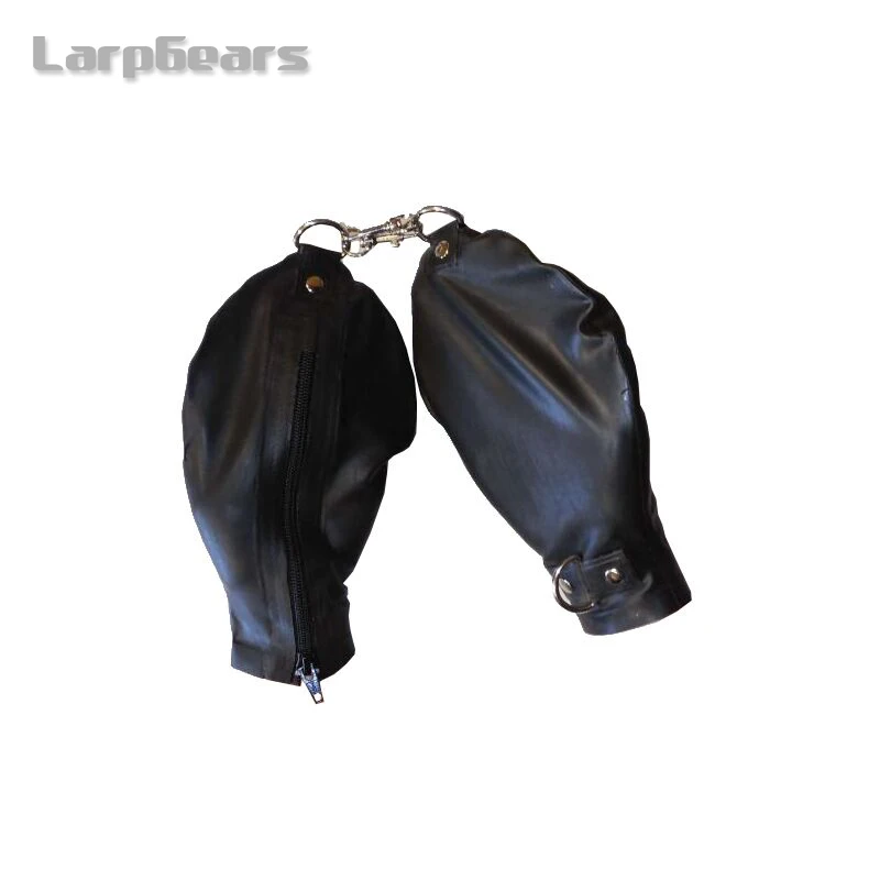 

Fetish Black Latex Hand Bondage Gloves w/o Finger Tight Clasp Ring With Zipper