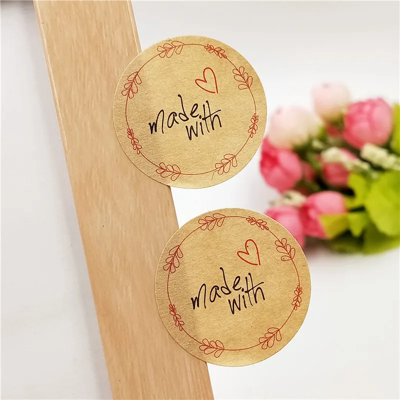 

600pcs/lot Kraft Paper Self adhesive Sticker Labels thank you Kawaii Jewelry Box Decoration Sticker Tag Cake Seal Sticker