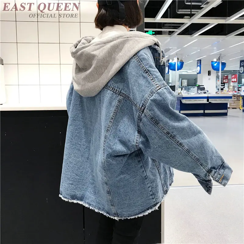 

Spring women jeans jacket outwear loose sporting hooded bomber jacket thick full sleeve plus size casual coat tops DD460 F