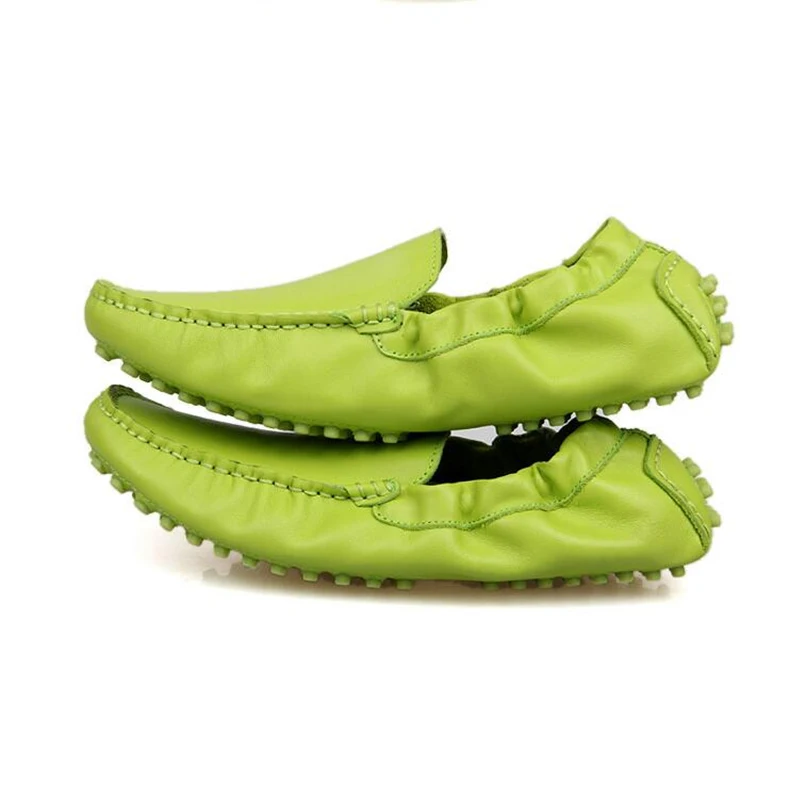 US5-10 Summer Colors New Breathable Real Leather Casual SLIP-ON Green Shoes Men Driving Yellow Loafers