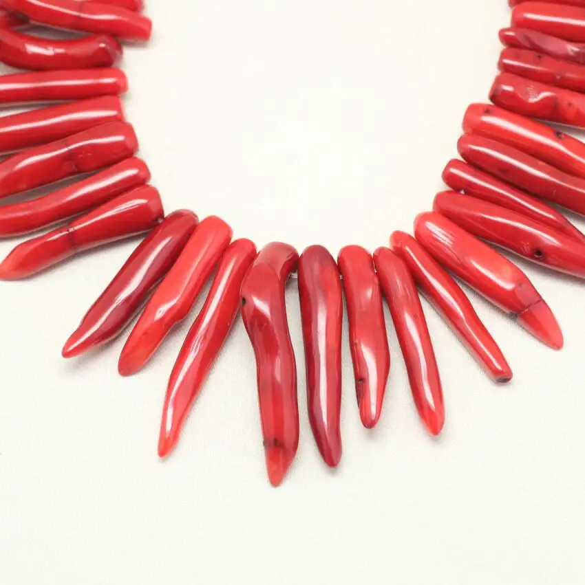 Approx 48pcs/Strand Chilli Pepper Shape Natural Red Coral Sticks Beads Pendant Necklace,Top Drilled Smooth Coral Jewelry Making