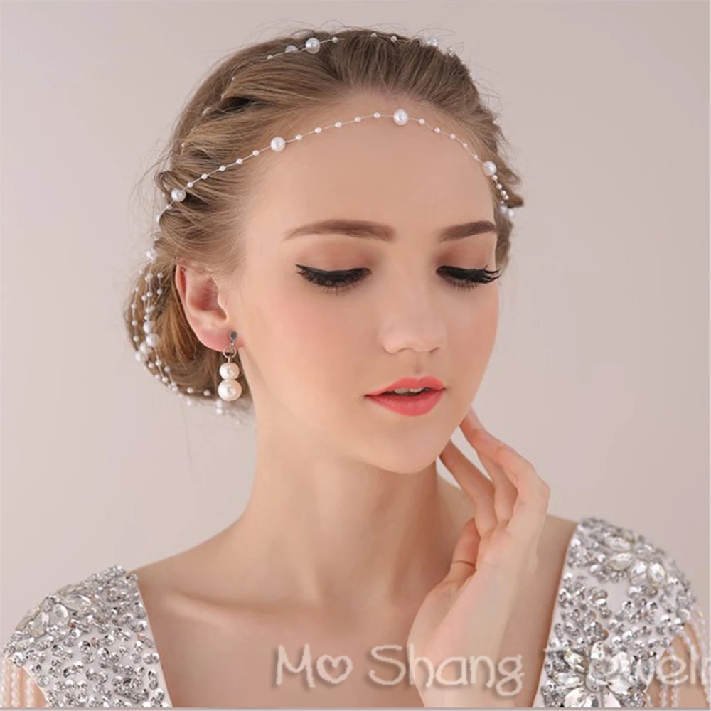 Simulated Pearl Bridal Hairband Handmade Pearl Soft Chain Headband Bridal Hair Accessories Wedding Bridal