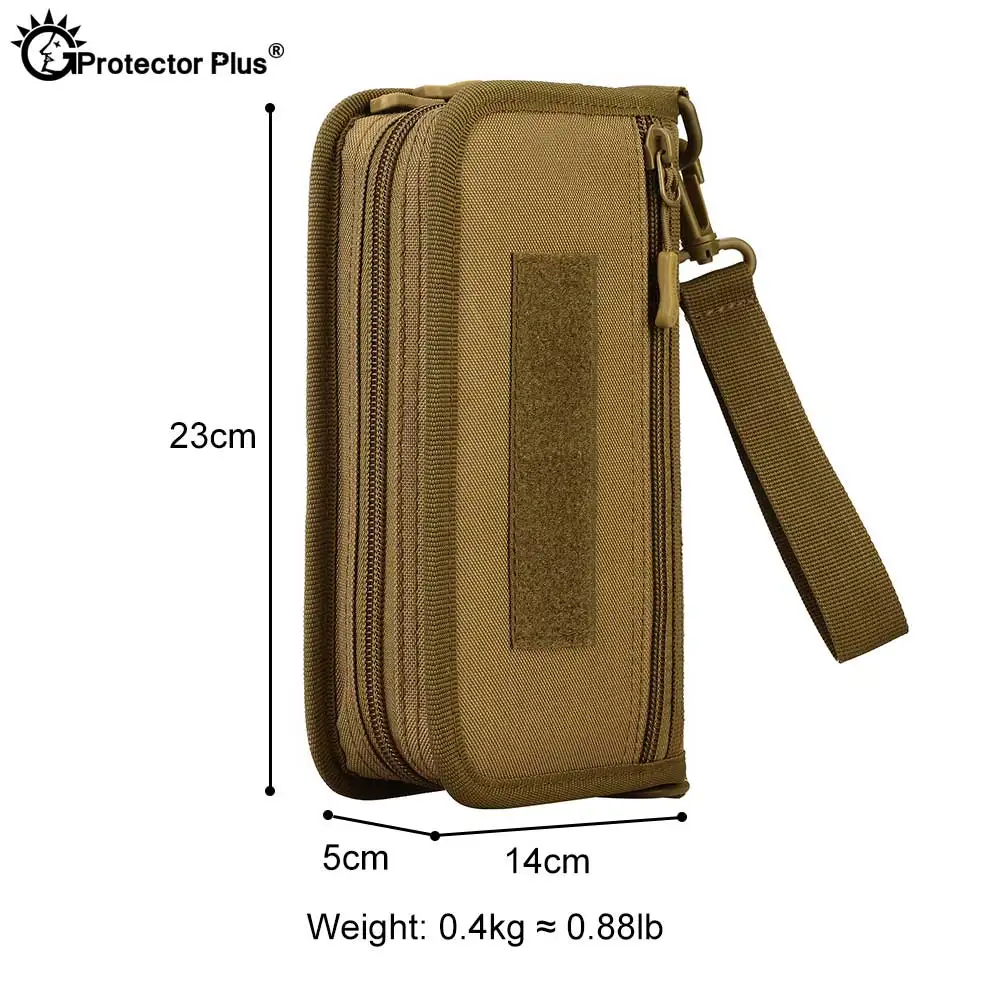 PROTECTOR PLUS Tactical Handbag Men 6 inches phone Passport Travel Camouflage wallet Nylon Purse Hiking Camping Molle bag