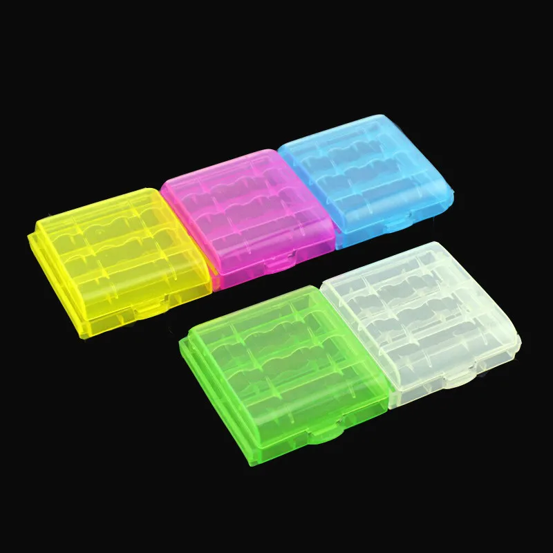 

New 2017 Coloful Battery Holder Case 4 AA AAA Hard Plastic Storage Box Cover For 14500 10440 Battery