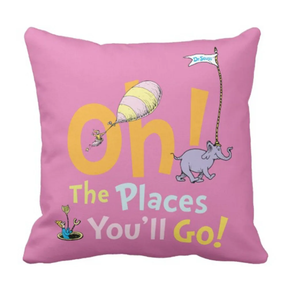 row Pillow Cover Cute Youll Dr Seuss Oh Places You Ll Graduation Decorative Pillow Case Home Decor Square 18 x 18 Inch Pillowcas