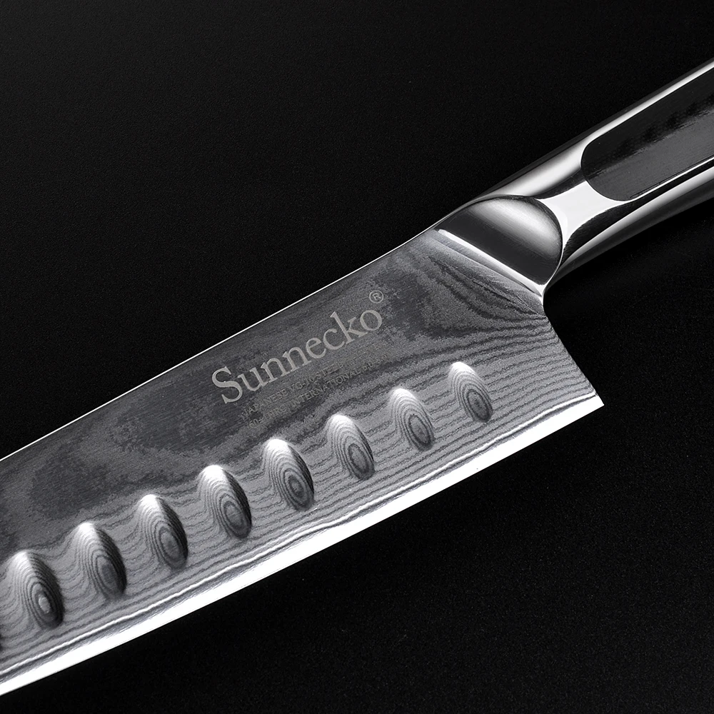 SUNNECKO Damascus Steel Chef Knives Set 7'' Santoku 5'' Utility 3.5'' Paring Knife 73 Layers Japanese Style Cooking Accessory