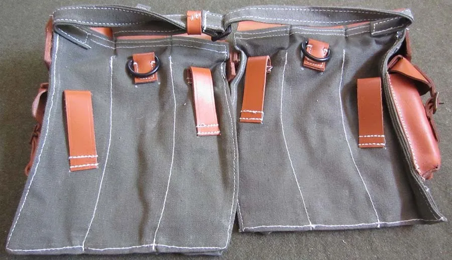 WW2 German MP44 STG44 Ammo Mag Pouch Pair Canvas & Leather Top