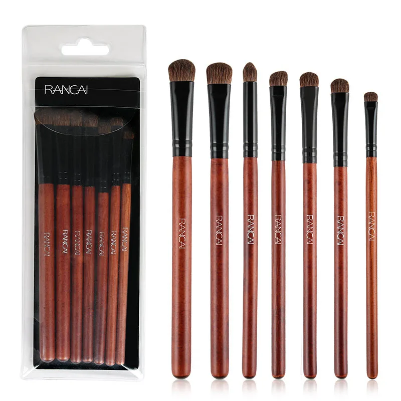 RANCAI 7pcs EyeShadow Brushes Set Natural Horse Pony Hair Cosmetics Blending Smudge Shader Makeup Brushes Beauty Cosmetics Kit