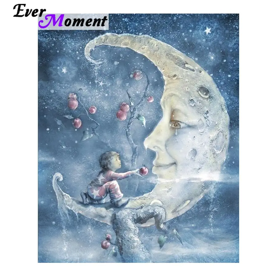 Ever Moment 5D Diamond Painting Full Boy Giving Apple to the Moon Craft Mosaic Cross Stich Set Diamond Embroidery DIY ASF842