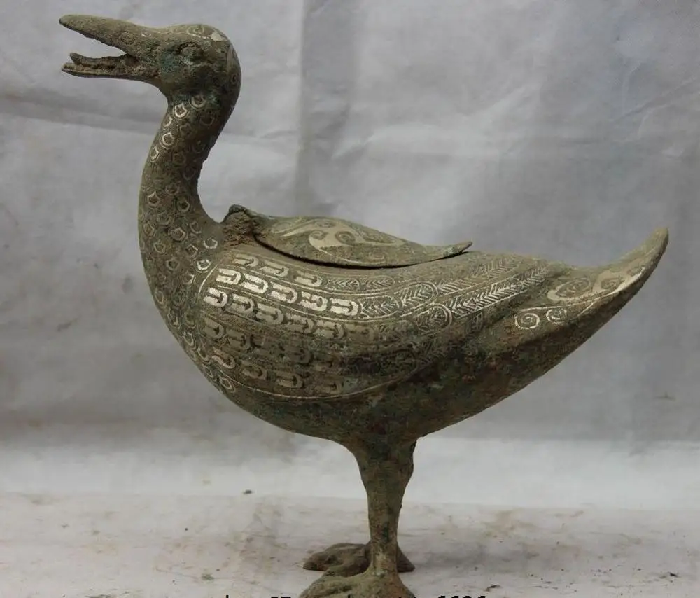 Chinese Dynasty Bronze Silver-Gilt Carved Wild Animal Duck Incense Burner Censer