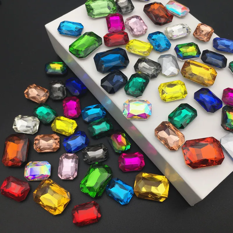 Glass Crystal 4*6mm 6*8mm 8*10mm 10*14mm 13*18mm 18*25mm 18*27mm Colors Rectangle shape Glue on Crystals rhinestone beads diy