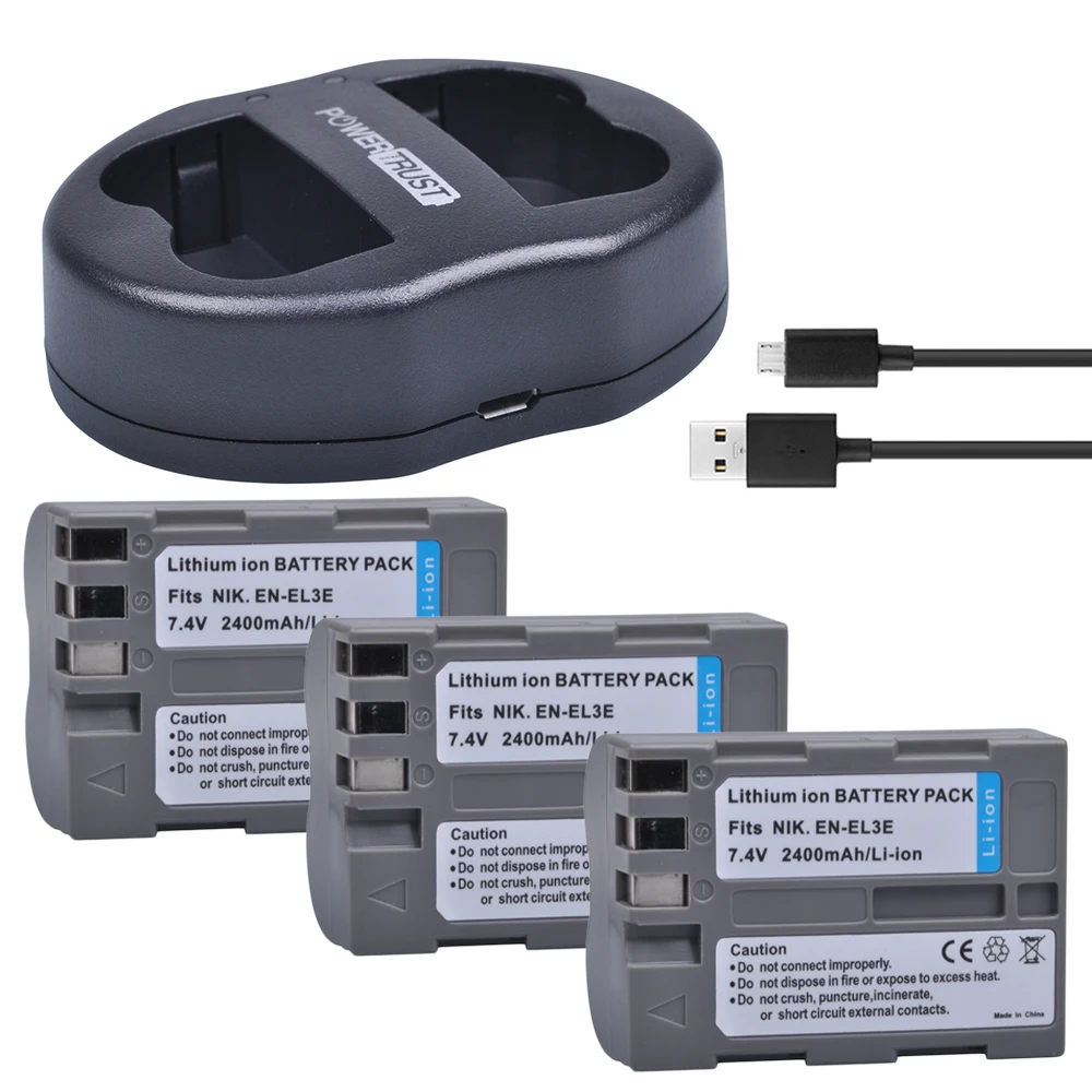 

3x 2400mAh EN-EL3E EN EL3E EN-EL3e ENEL3E Battery + Dual USB Charger for Nikon D30 D50 D70 D80 D90 D100 D200 D300 D700 Camera