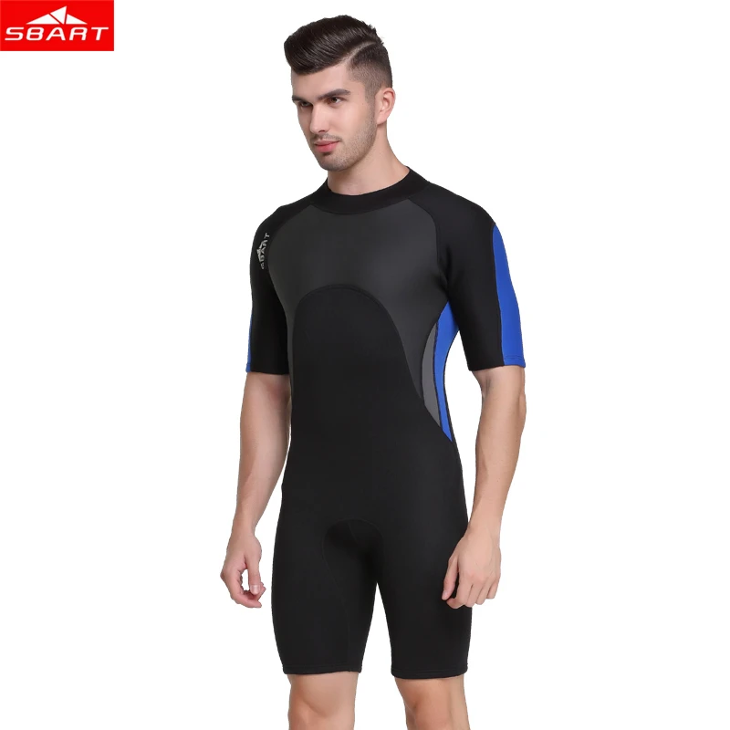 SBART Men 2mm Wetsuit neoprene Short sleeve Freediving spearfishing Diving suit snorkel swimsuit one-piece Suits surf  wetsuit