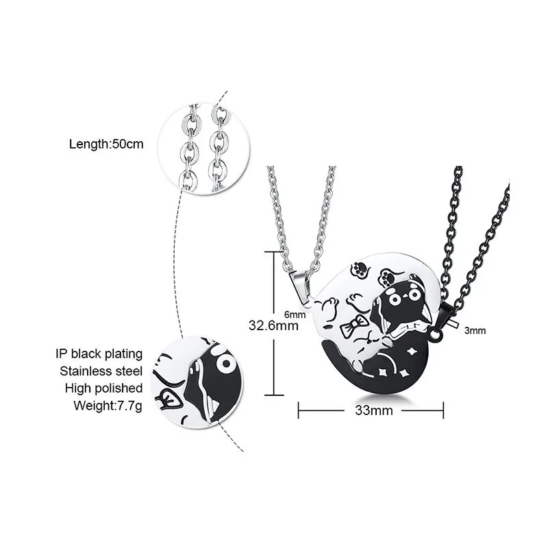 2 Pcs/Set Cute Cat Dog Shape Heart Puzzle Couples Necklaces for Women Men Stainless Steel Pendants Lover Promise Keepsake Gifts