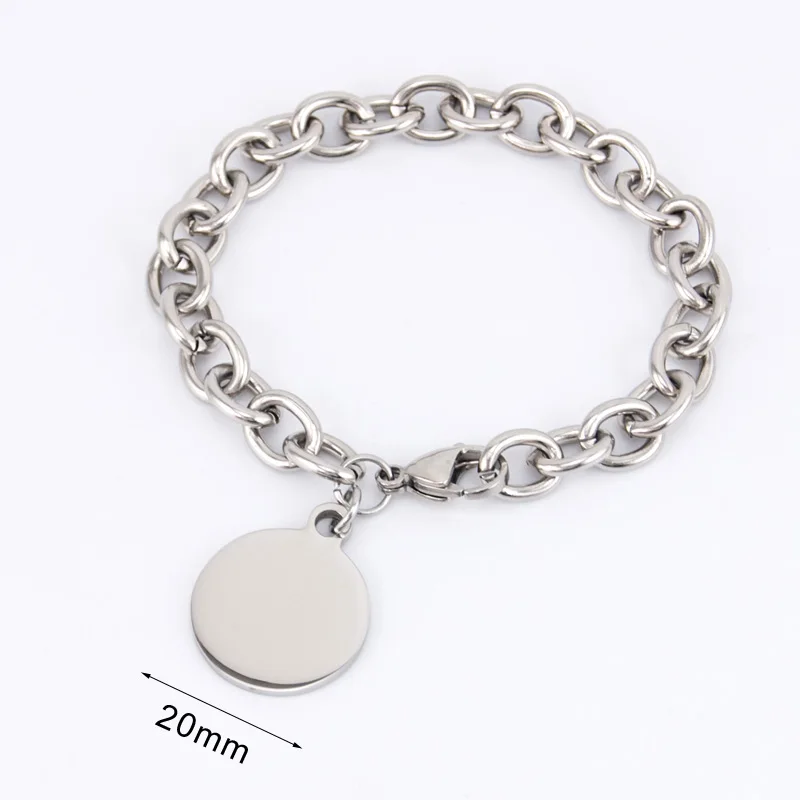 Stainless Steel women bracelet JEWELRY heart tag bracelet Rolo cable femme with tags bangle for couples Chain & Link Bracelets