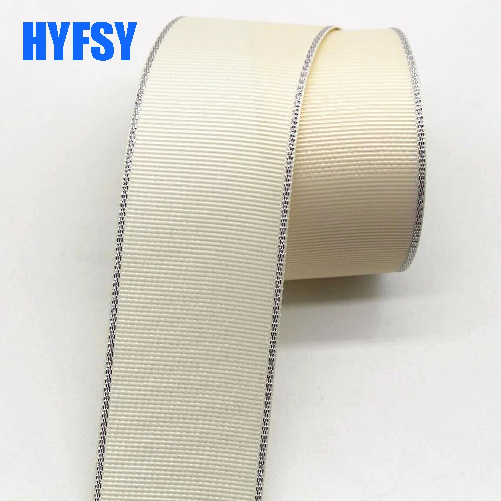 10 Yards 10MM/16MM/25MM/38MM Glitter Silver Edge Grosgrain Double-Sided Ribbon Crafts DIY Hair Bows Christmas decor Materials