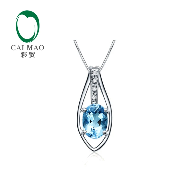 

Hot sale 1.18ct VS Oval Cut Aquamarine & 0.02ct Natural Diamond Real 14k White Gold Engagement Pendant free shipping