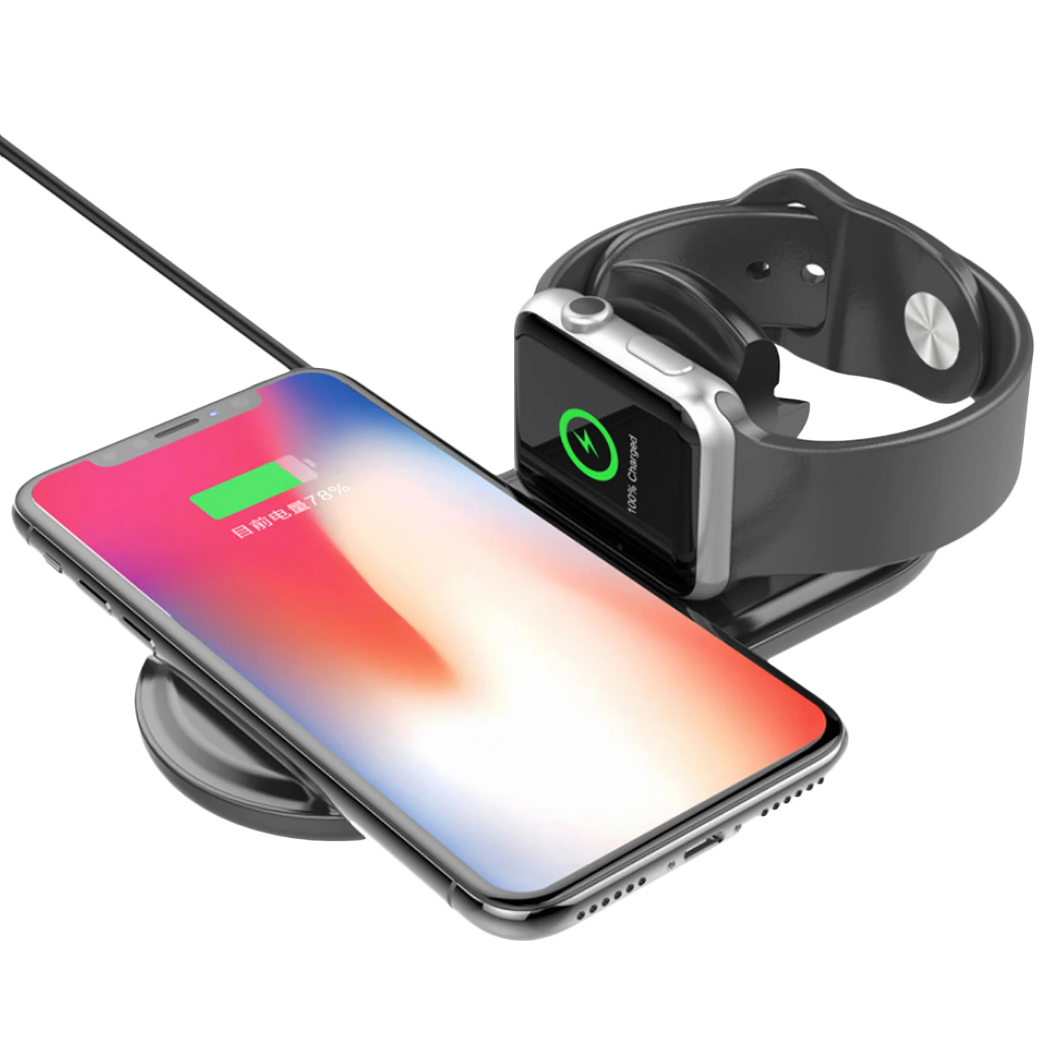 Besegad 2 in 1 Fast Wireless Charging Pad Stand Station Holder Dock for Apple Watch iPhone 8 X 7 6S Plus Samsung Galaxy S8 Plus