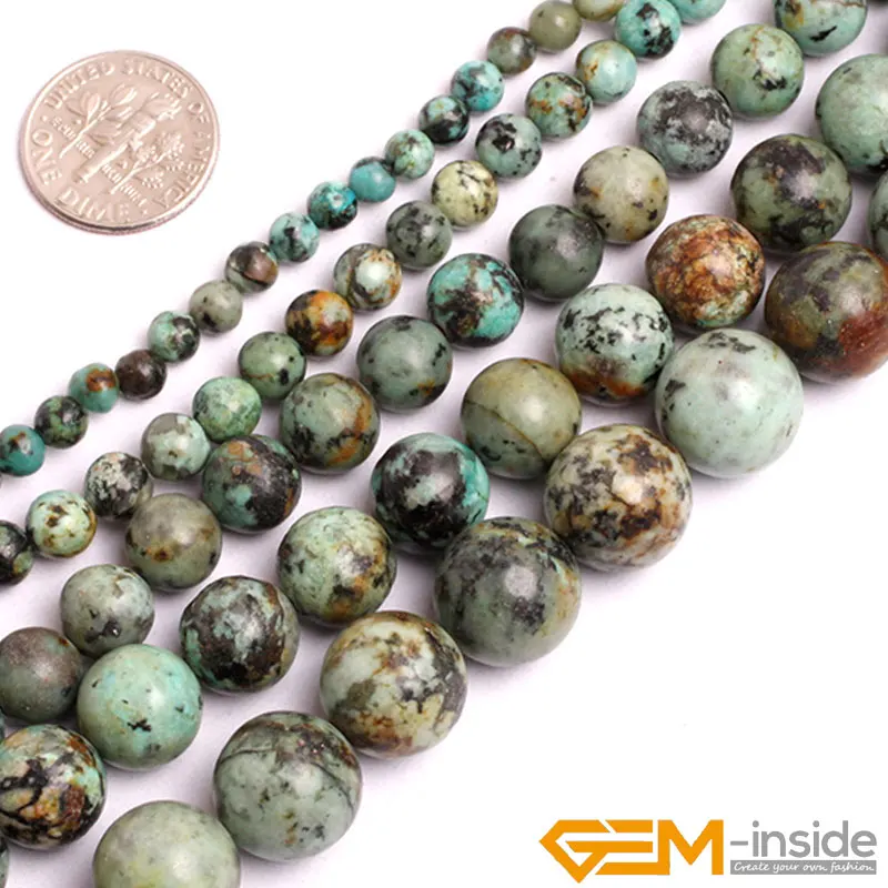 Natural Green Africa Turquoises Stone Round Beads For Jewelry Making Strand 15\