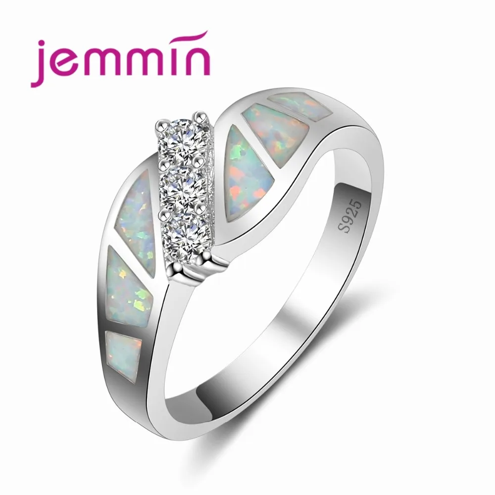 

925 Sterling Silver Austrian Crystal Wedding Engagement Rings For Women Bands Jewelry White Fire Opal Ring Girls Bijoux