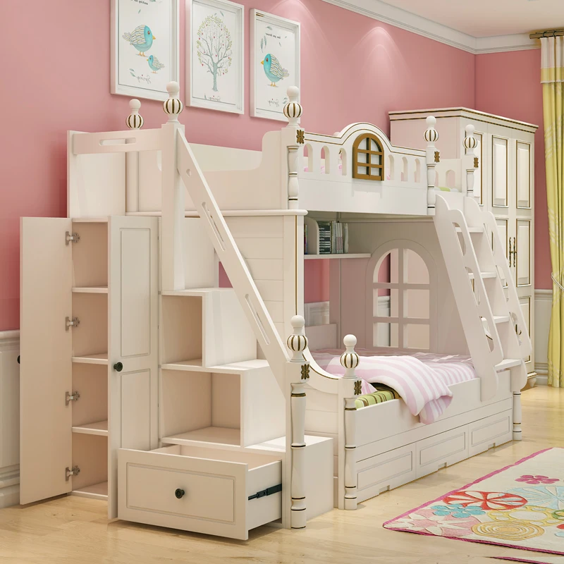 Cama blanca de diseño americano para niños, litera de 1,2 m, muebles para niñas