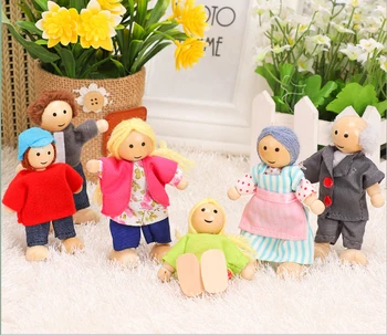 Glückliche Puppe Familie Miniatur Menschen Set Spielzeug Holz Gelenkpuppen Kinder Muppet Rollenspielzeug Geschichtenerzählen gekleiderte Charaktere