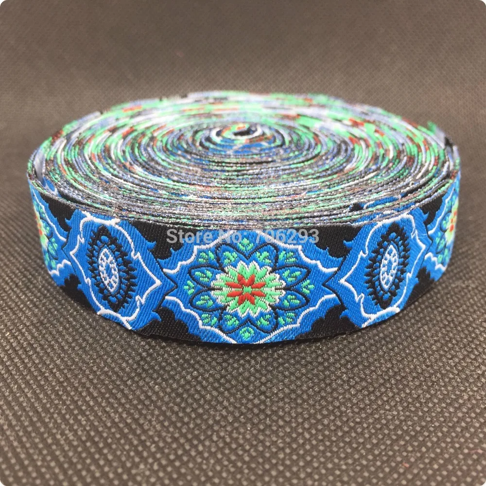 HOT!!! 2015 NEW wholesale 7/8'' 22mm Wide Blue beautiful flowers Woven Jacquard Ribbon dog chain accessories 10yards/lot