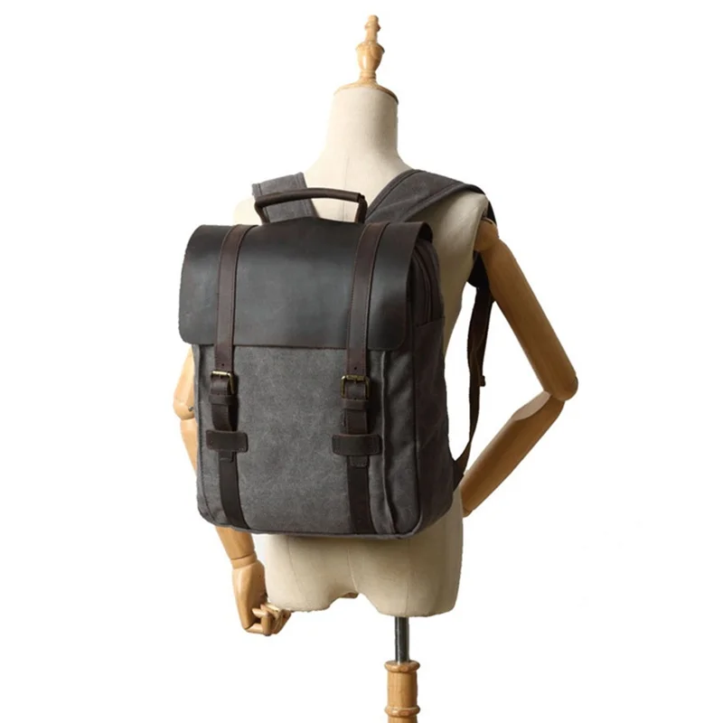 Mochila escolar de lona Vintage para hombre y mujer, bolsa de viaje militar de cuero, Mochila para ordenador portátil